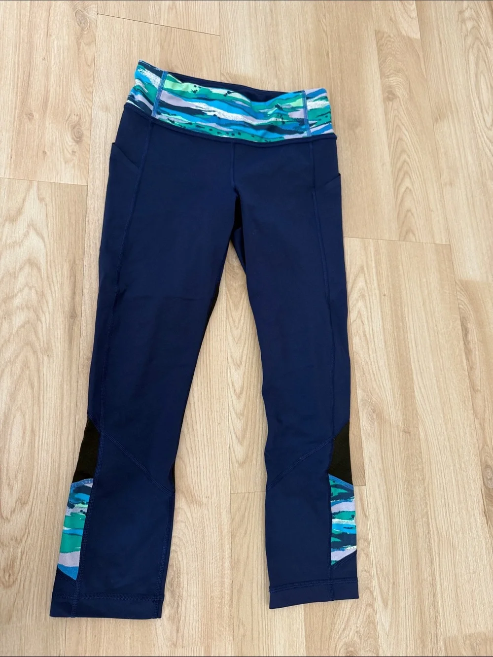 lululemon athletica Navy Capri Leggings with Light Teal Detail